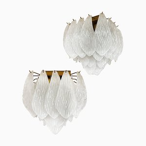 Murano Ceiling Lamps from Frosted Carved Glass Leaves, 1980s, Set of 2