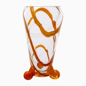 Vaso in vetro con fili arancioni, anni '70
