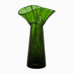Jarrón orgánico de vidrio verde, años 70