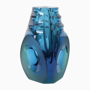 Modernist Hand-Cut Glass Vase, 1970s
