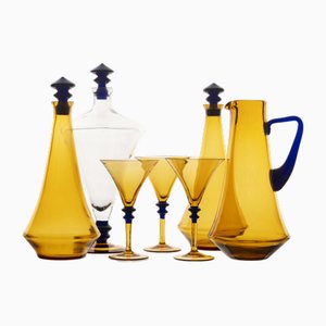 Set di decanter in vetro ambrato di Exbor, anni '70, set di 7