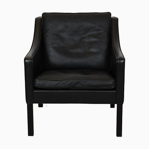 2207 Lounge Chair in Black Leather by Børge Mogensen for Fredericia, 1990s