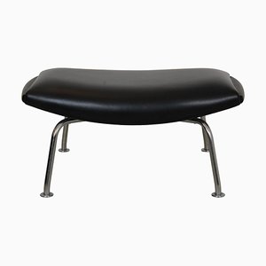 Ox Footstool in Black Leather by Hans Wegner, 2000s