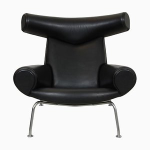 Ox Chair in Black Leather by Hans Wegner, 2000s