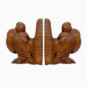 Fermalibri Art Deco in legno intagliato a mano, anni '30, set di 2