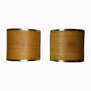 Rattan and Brass Sconces, Italy, 1960s, Set of 2