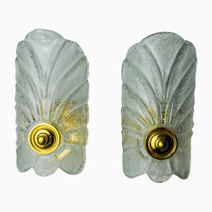 Frosted Leaf Sconces in Murano Glass, Italy, 1970, Set of 2