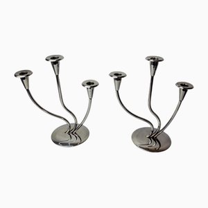 Art Deco Candlesticks in Stainless Steel, Spain, 1970, Set of 2