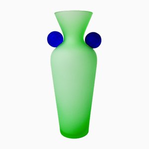 Green and Blue Satin Murano Glass Vase, Italy, 1980s