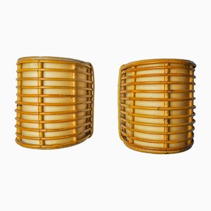 Rattan Sconces, France, 1960s, Set of 2