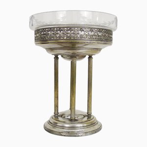 Silver Metal Table Center with Glass Bowl, 1890s