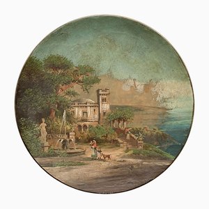 Early 20th Century Porcelain Plate Sorrento Castle, Gulf Of Naples