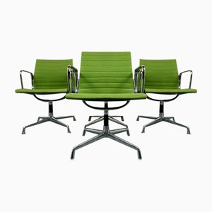 Aluminum Chairs EA 107 in Hopsak Green by Charles & Ray Eames for Vitra, Set of 4