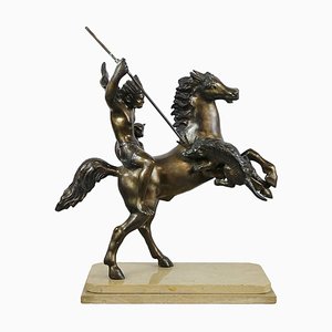 Tommaso Campajola, Guerrier Indien à Cheval avec Lancia et Fair, 1920s, Bronze & Marbre