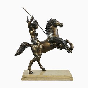 Tommaso Campajola, Indian Warrior on Horseback with Lancia and Fair, 1920s, Bronze & Marble