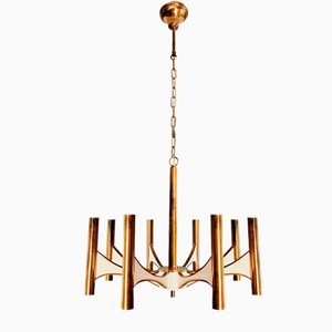 Brass Chandelier with Branches attributed to Gaetano Sciolari, 1970s