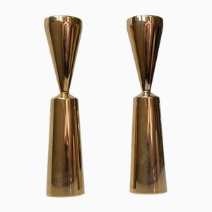Danish Modern Gold Plated Brass Candlesticks from Alicia Design, 1970s, Set of 2