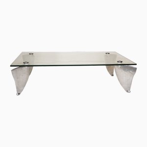 Vintage Fipper Coffee Table in Glass and Aluminum attributed to Matthew Hilton for SCP, 1980s