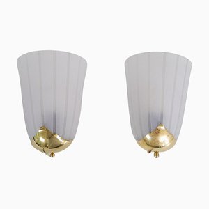 Lampade da parete Art Déco in ottone e vetro, Svezia, anni '30, set di 2