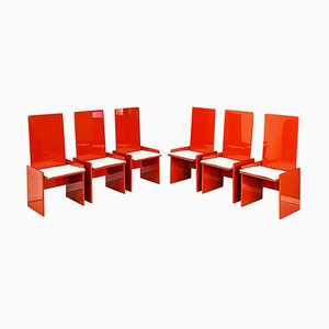 Kazuki Chairs in Red Lacquered Wood attributed to Kazuhide Takahama for Simon Gavina, 1969, Set of 6