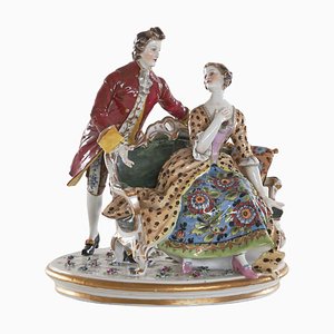 Antique Hand Painted Romantic Porcelain Figurine Group in the style of Meissen, 1890s