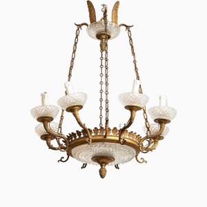 Napoleon III French Chandelier in Golden Bronze and Crystal. Period 19th Century.