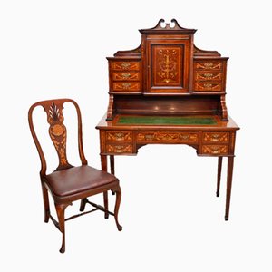 Bureau et Chaises édouardiennes en Acajou de Maple and Co, 1890s, Set de 2