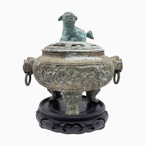 Quemador de incienso chino antiguo de bronce