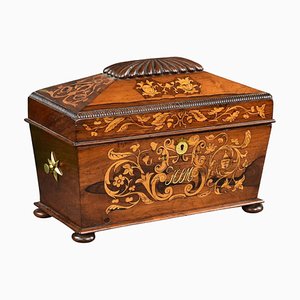 Victorian Rosewood Inlaid Marquetry Tea Caddy, 1890s