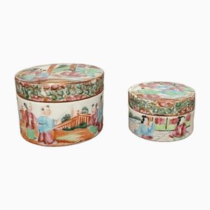 Antique 19th Century Chinese Canton Circular Boxes, 1860s, Set of 2