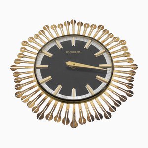 Mid-Century Modern Brass Sunburst Wall Clock from Dugena, Germany, 1950s