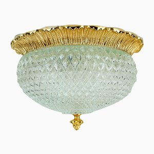 Vintage Glass Ceiling Fixture A 637 in Textured Gilt Aluminum from Limburg, 1970s