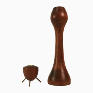 Portacandele modernisti in teak, Danimarca, anni '60, set di 2