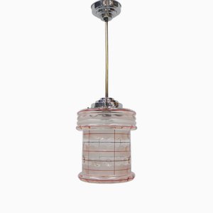 Art Deco Hanging Lamp with Pink Glass Shade