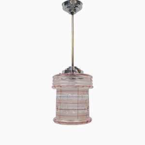 Lámpara colgante Art Déco con pantalla de vidrio rosa