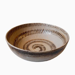 Large Stoneware Bowl with Spiral Motif by Gerd Bøgelund for Royal Copenhagen, 1950s