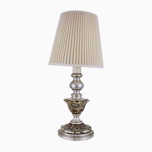 Silver Enameled Wooden Table Lamp