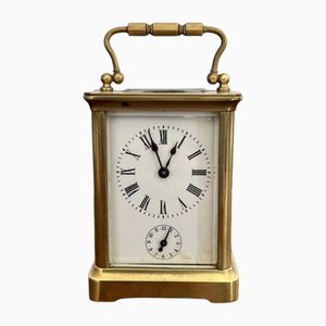Horloge Carrosse Victorienne Antique en Laiton avec Réveil, 1890s