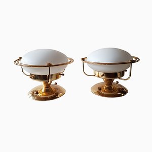 Metal and Milk Glass Wall Lamps, Set of 2