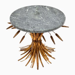 French Gilt Metal and Marble Wheat Sheaf Coffee Table, 1950s