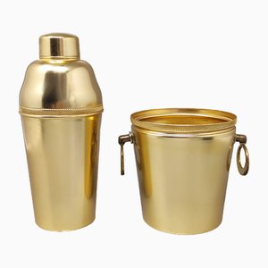 Cocktail Shaker with Ice Bucket in Aluminium, Italy, 1960s, Set of 2