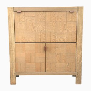 Brutalist Graphical Oak Highboard with Bar Cabinet, Belgium, 1970s