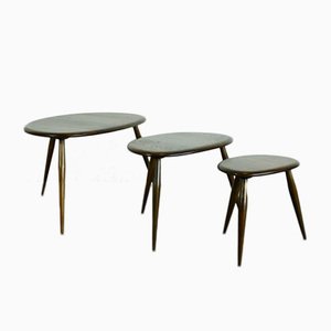 Vintage Nest of Dark Pebble Tables by Lucian Ercolani for Ercol
