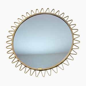 Mid-Century Brass Framed Sunburst Mirror