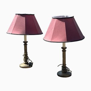 Table Lamps with Red Lampshades, Set of 2