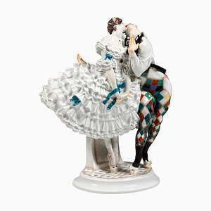 20th Century Harlequin & Columbine Russian Ballet Figure Carnival by Scheurich for Meissen Group,1930s