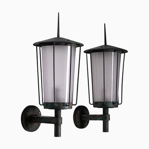 Swedish Outdoor Wall Lamps in Copper and Glass attributed to Hans Bergström, 1950s, Set of 2
