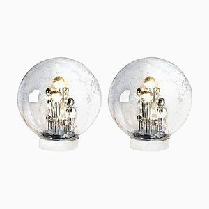 Lámparas de mesa Doria grandes de vidrio burbuja soplado, años 70. Juego de 2