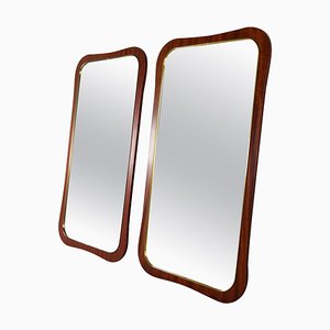 Mid-Century Modern Wood and Brass Mirrors, Sweden, 1950s, Set of 2