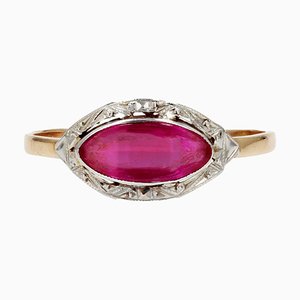 French Red Gem and 18 Karat Yellow Gold Ring, 1930s